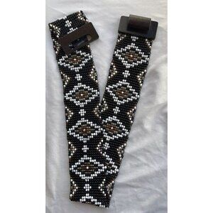 Express Brand Women’s Belt Beaded Stretch Black With Boho Southwestern Sz M